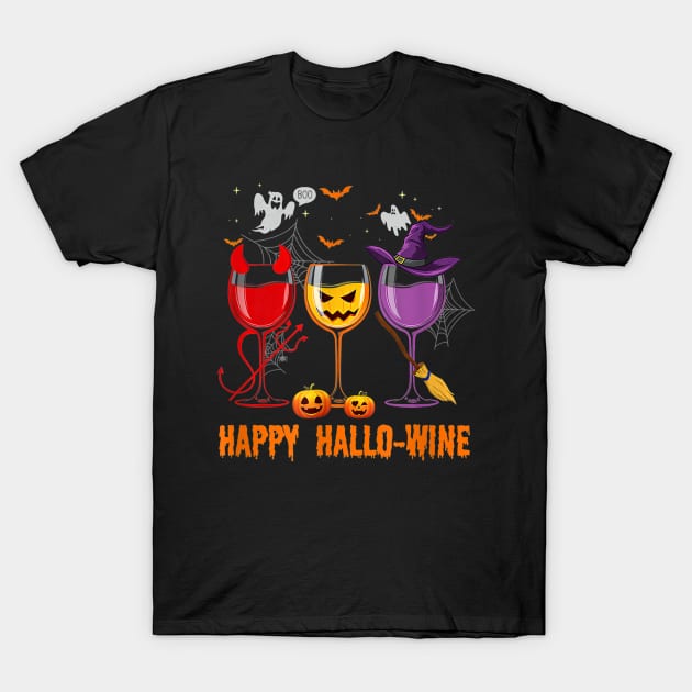 Happy HalloWine Funny Halloween Glass Wine Drinking Lover T-Shirt by luxembourgertreatable